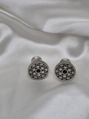 Pewter Geometric Round Stud Cuff Links Collar Tuxedo Formal Wear Jewelry